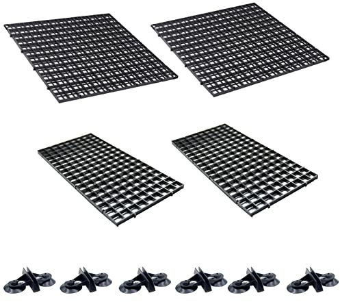 QOTSTEOS 4 Stück Aquarium-Gitter-Trennwand, Gitter-Filterschale, PP-Gitter-Isolationsplatte, rechteckig mit Saugnapf, Aquarium-Trennwand, gespleißt mit 6 Stück Saugnapf-Clip