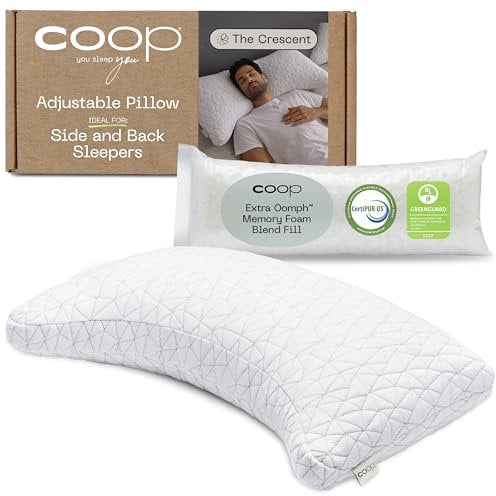 Coop Home Goods Original Crescent verstellbares Kissen, Queensize-Bettkissen für Schulter-, Nacken- und Kopfstütze, halbmondförmiges Schaumstoffkissen – mittelfest für Rücken- und Seitenschläfer,