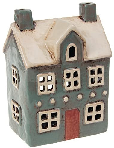 Village Pottery Teelicht, traditionelles Haus, Grau