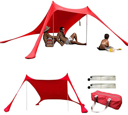 Mineatig Playa,Sombrilla Playa Familiar,con Protección Solar UPF 50+ para La Familia,Playa Familiar con 2 Postes Aluminio, 1 Bolsa Transporte, para 4-5 Personas