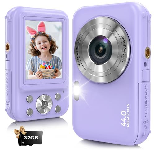 Digitalkamera, Fotokamera Kompaktkamera mit 32GB Karte, FHD 1080P 44MP mit 16-fachem Digitalzoom, Fotoapparat Tragbare Minikamera für Jugendliche, Kinder, Studenten(Violet)