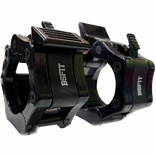 BSFIT Abrazaderas Olímpicas 50mm Cierre para Barra y Pesas con Tope Rápido y Seguro, Pinzas para Barra Olímpica, Accesorios de Gym, Agarraderas Fitness para Discos Olímpicos y Barras Z de Musculación
