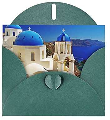DOFFO Santorini Griechische Insel Meerblick bedruckte Grußkarten Perlglanzpapier Weihnachtskarte Hochzeitskarte Lustige Geburtstagskarte Blanko-Karten und Umschläge Thinking Of You Karten