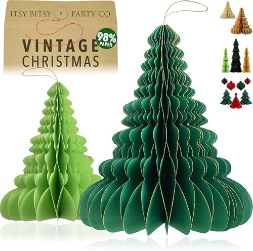Premium Reusable Christmas Decorations - Table and Home Decor - Indoor Paper and Hanging Xmas Trees (Green)