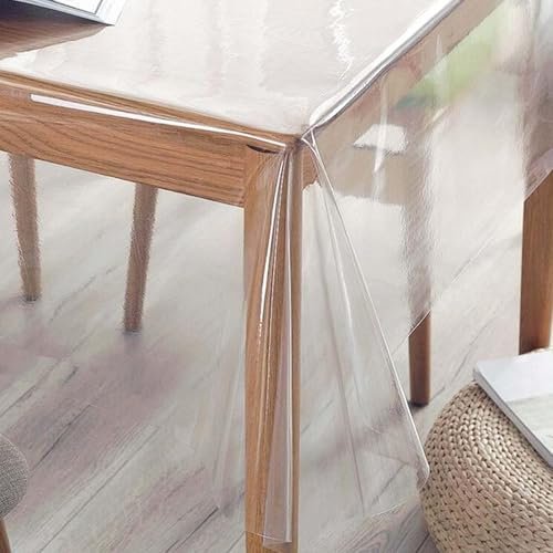 Cresbel Tischfolie Transparent, 213 * 137cm Tischschutz mit schräger Kante, PVC Wasserdicht Tischdecken Durchsichtig Abwaschbar, Tischdecke Tischschutz, Tischdecken Fettdicht Tischdecke zum Esstische