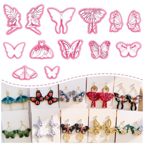 KEOKER Schmetterlings-Modelliermassenschneider – Luna-Motten-Tonschneider, 13 Formen, Monarch-Schmetterling, Tonschneider für Polymer-Ton, Schmuckherstellung, Frühling-Ton-Schneider (alle)