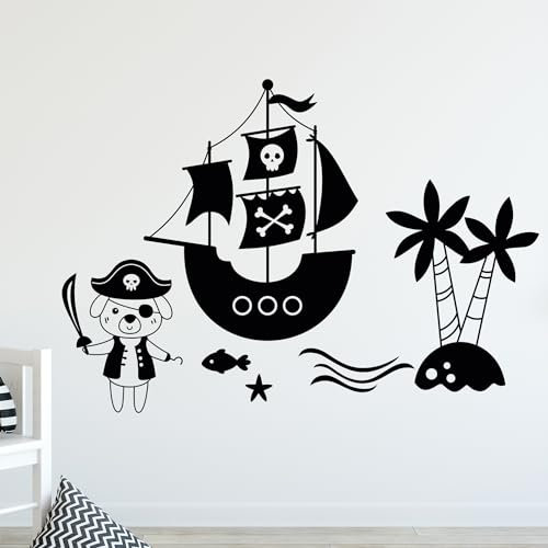 GRAZDesign Wandtattoo Pirat Piratenschiff Kinderzimmer Junge Deko - Wandaufkleber selbstklebend - 43x30cm / beige