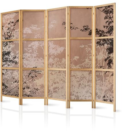 murando - Paravent Innen Raumteiler Holz Abstrakt 225x172 cm 5-teilig Japanische Trennwand Raumtrenner Room Divider Mobiler Sichtschutz Spanische Wand Raum Abtrennung Botanik Natur c-C-10081-bh-a