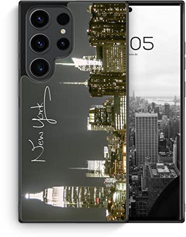 New York City Schriftzug Skyline - Silikon Hülle für Samsung Galaxy S24 Ultra - Schöne Hübsche Städte Amerikanische Fotografie Schutzhülle Handyhülle Case Cover