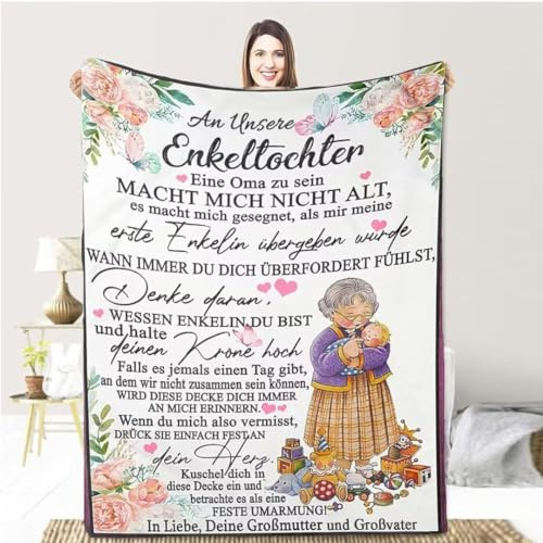 Aevmsor Personalisierte Geschenke Decke An Unsere Enkelin, Großmutter für Enkeltochter Deutsche Nachricht Briefdecke Positiv Ermutigen Wohndecke für Couch Bett Tv-Decken, Oma zu Enkelin
