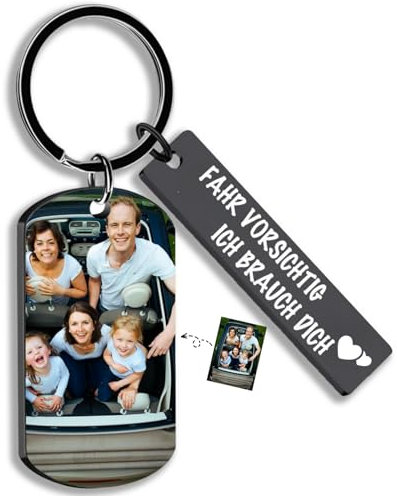 Schlüsselanhänger Personalisiert mit Foto/Text, Fahr vorsichtig Schlüsselanhänger mit Bild, Auto Schlüsselanhänger, DIY Schlüsselanhänger für Paare (A)