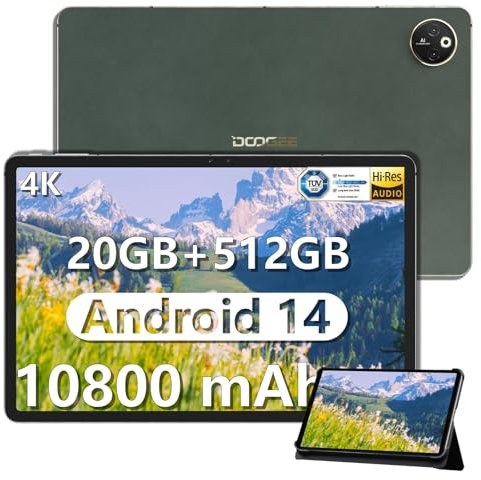 DOOGEE T30MAX Tablette, Tablette Android 14, 12,4 Pouces, 4K, 20 Go de RAM + 512 Go de ROM/2TB, Grande Batterie de 10800 mAh, Grande mémoire de 50 MP + 20 MP, G99, OTG, Certification TUV, Vert