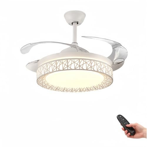 ONSSI Ventilador de Techo con Luz Led 66W,Φ107cm Con Control Remoto Regulable y Cambiar Color,Invisible Ultra Silencioso y Palas Retráctiles 6 Velocidad,Ventilador para Salon,Dormitorio (Blanco)