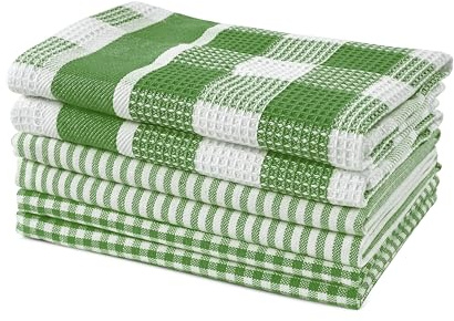 LANE LINEN Paños de cocina – Paquete de 6 toallas de secado de platos de algodón, suaves, duraderas, absorbentes, multiusos, 12 x 12 pulgadas, color verde oliva