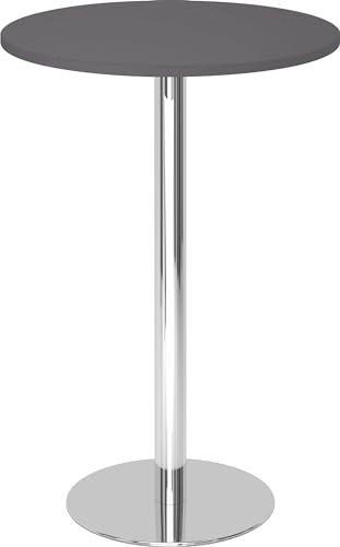 bümö Stehtisch Büro, Bistrotisch rund 80 x 80 cm - Bartisch Graphit, Stehtisch Holz-Platte, Säule aus Metall verchromt, Buffettisch, Säulentisch, Partytisch, Thekentisch, Hochtisch, Barmöbel