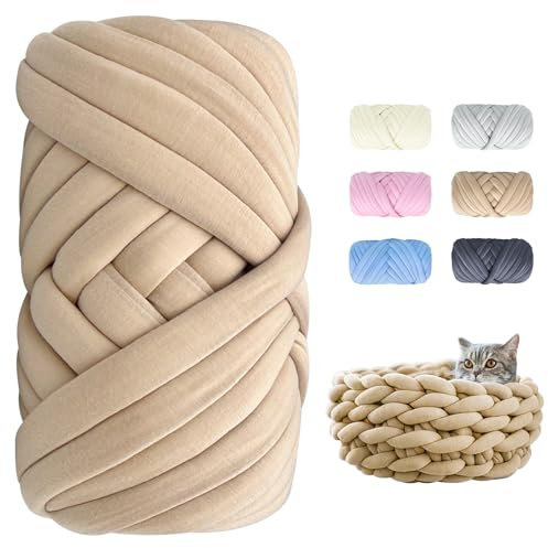 Dicke Wolle zum Handstricken - 500g Länge ca 25m Chunky Yarn Wolle zum Armstricken DIY XXL Dick Wolle Weiches Flauschige Strickgarn Dickes Garn Dicke Wolle zum Häkeln für Decke, Tasche, Kissen, Khaki