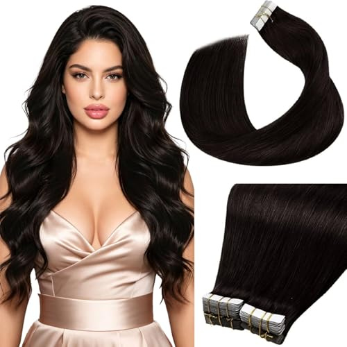 LaaVoo Echthaar Extensions Tape in Dunkelbraun 55cm Invisible Tape in Extensions Echthaar Braun Remy Haarverlängerung Echthaar Tapes Hair Extensions Lang 100g 40pcs #2
