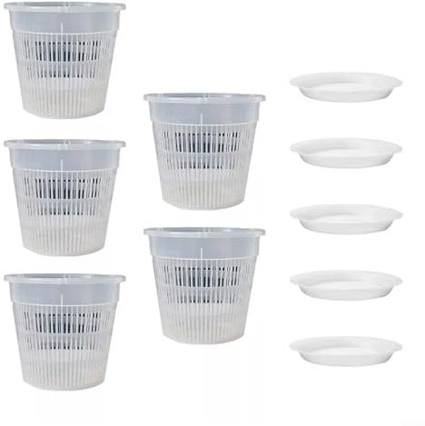 5 Pack Orchid Pots Clear -16cm/19cm Plastic Plant Pots With Holes And Saucers, Nursery Pots For Orchid Repotting Kit(19cm)