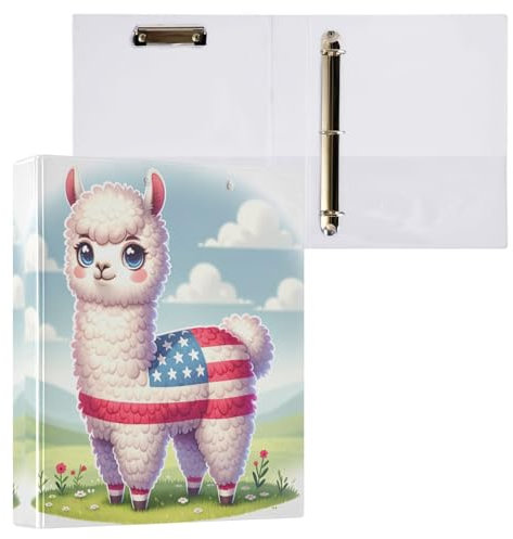 Ordner mit niedlicher USA-Flagge, Lama, 3,8 cm, 3 Ringe, für 200 Blatt, Schulbedarf, Ordner