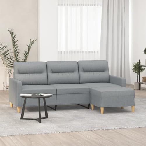 CCCINER 3-Sitzer-Sofa mit Hocker Hellgrau 180 cm Stoff,Dreisitzer Sofa mit Hocker: Modernes Design für Wohnzimmer und Entspannung Sofas & Couches
