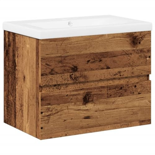 vidaXL Waschbeckenunterschrank, Unterschrank mit Einbaubecken, Badezimmer Waschtischunterschrank Wandmontage, Badschrank Badezimmerschrank, Altholz-Optik