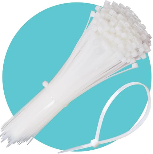 Triplast Essential Natural White Cable Ties - Pack of 100 x 12 Heavy Duty Zip Ties (300mm x 4.8mm) - Self Locking & Anti-Slip Nylon Plastic Tie Wraps for Cable Management & Indoor/Outdoor Use