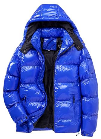 TONY BACKER Giubbotto Giacca Corto Piumino Pesante Invernale Lucido Uomo Antivento Impermeabile con Cappuccio staccabile 2615 (IT, Testo, XXL, Regular, Regular, BLU)