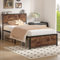 VECELO 3ft Single Bed Frame with Storage Headboard, 90x190 cm Metal Platform, Heavy Duty Metal Slats Support, No Box Spring Needed, Easy Assembly, Noise-Free, Retro Brown
