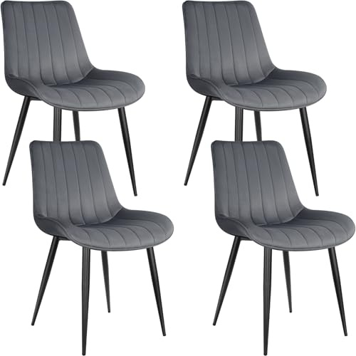 LEWE Esszimmerstühle, Stühle 4er Set, Samtstuhl Holland, Küchenstuhl, Komfort, Stabil, Einfach und Bequem, hautfreundlich, mit dickem Schaumstoff gepolstert - [Dunkelgrau]