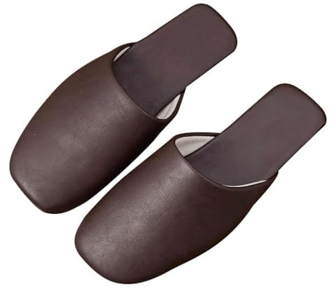 LEIYTFE Pantofole da Uomo in Vera Pelle, Scarpe Casa Quattro Stagioni, Sandali Casual Chiusi Top per All'aperto, Traspiranti/Silenziose (Dark Curry,EUR42-43)