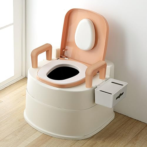 XSMYdpuk Nachtstuhl für ältere Erwachsene, Nachtstuhl für Toilette, mit Armlehne, Sitz, abnehmbarem Eimer, Töpfchenstühle für Senioren, Erwachsene und ältere Menschen,Orange