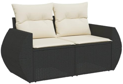 Gecheer Gartenlounge Set, Balkonlounge Set, Terrassensofa Rattan, Loungemöbel Polyrattan, Gartenmöbel Wetterfest, Garten Sofa Set, Gartensofa mit Kissen 2-Sitzer Schwarz Poly Rattan