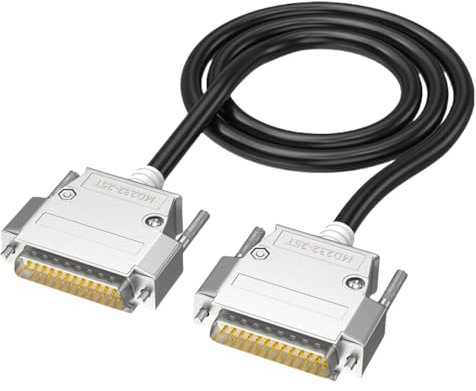 Flexibles RS232 DB25 Verlängerungskabel mit Stecker und Buchse, 26 AWG, verzinntes Kupfer, Folie und Geflecht, doppelt geschirmt, Schwarz