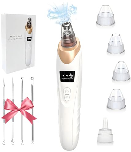 Blackhead Remover Vacuum - Blackhead Extractor Tool for Face, Blackhead Remover for Face with 3 Adjustable Suction Levels, 5 Probes, USB Chargeable Pore Cleaner (White)