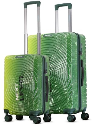 PREVEL Luggage Sets of 2 | 100% Polycarbonate Suitcase – Cabin (20 Inch) + Check-in (28 Inch) | Smart Luggage with Built-in Weighing Scale (in Check-in Only) | Hard Shell | 8 Spinner Wheels | Green