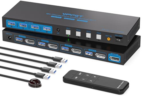 AILVLVNG 4K144Hz DisplayPort KVM Switch 4 Computers 1 Monitore 8K60Hz USB 3.0 KVM 4 Port Switches 4 PC teilen Sich einen Monitore und 4 USB Geräte wie Tastatur Maus Drucker
