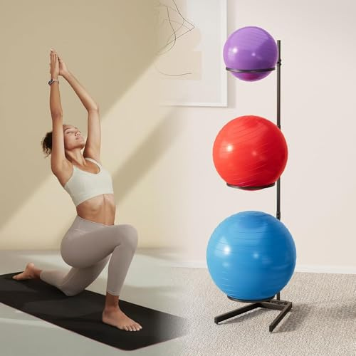 petour Yoga Ball Holder Exercise Ball Rack Vertical Storage | Stability Ball Rack, Home Gym and Commercial Gym, 3 Balls Rack Capacity