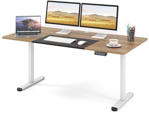 GIANTEX Scrivania elettrica regolabile in altezza 140 x 70 cm, scrivania computer, funzione di memoria, design anti-incollaggio, funzione di blocco per bambini, tavolo elettrico per camera da letto