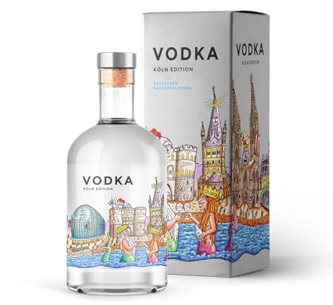 Vodka Köln Edition | Deutscher Kartoffelvodka, Geschenk, Souvenir | Wodka mit Skyline, Rhein | Geschenkidee für Koeln Liebhaber | 500ml Einzelflasche | 37,5% vol