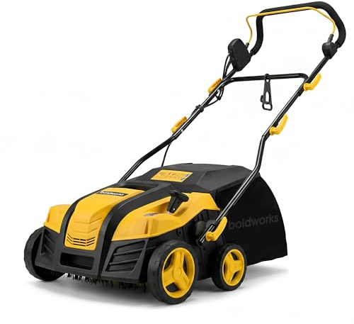 Electric Artificial Turf Sweeper 16” Artificial Grass Sweeper Vacuum with 45L Collection Bag 5 Height Adjustment Foldable Turf Power Broom for Artificial Grass Cleaning