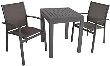 DELUKE Garten-Sitzgruppe Chiara 3-TLG. - Kunststoff, Dunkelgrau | Gartenmöbel-Set Gartengarnitur Garten-Essgruppe mit Stühlen und Esstisch