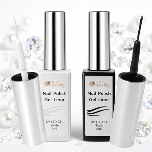 Nail Polish Nail Liner Black 8ml & White 8ml - Präziser Nailart Lack für Feine Linien & Designs - UV Nagellack - Gel Nail Art Polish Maniküre-Set für Salon DIY