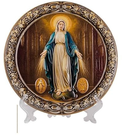 DRW Plato Virgen Milagrosa de Ceramica para Colgar o Poner en Soporte 20x2x20 cm