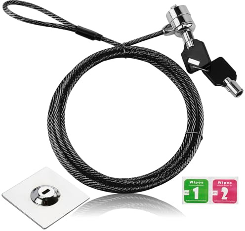 Laptop Lock Cable Security Lock Cable Anchor Plate 2 Keys Adhesive Plate | for PC Laptop Tablet Macbook Smart Phone ipad Electronic Products for Commercial and Private Security Needs