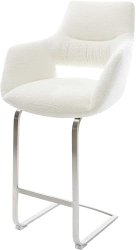 DELIFE Barstuhl Yago-Flex Freischwinger Flach Edelstahl Silberfarben Bouclé Soft Beige Taschenfederkern