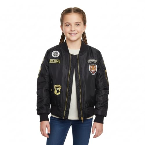 A2Z 4 Kids® Kids Jacket Girls Boys Badges Print Bomber Padded Zip Up Biker Jacktes MA 1 Coat Age 3 4 5 6 7 8 9 10 11 12 13 Years