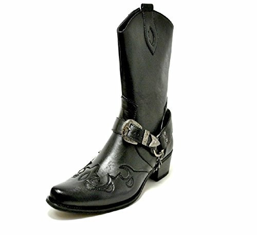 Stivali da equitazione da uomo con fibbia da cowboy, in pelle nera, Nero (Nero ), 44 EU