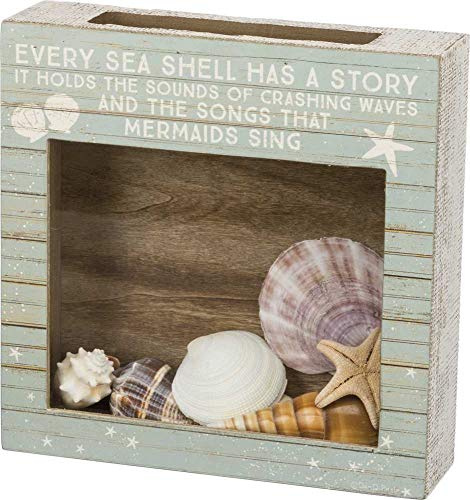Primitives by Kathy 38437 Slat Wood Holder, 10 Length x 10 Height x 2.50 Width, Every Shell Has A Story