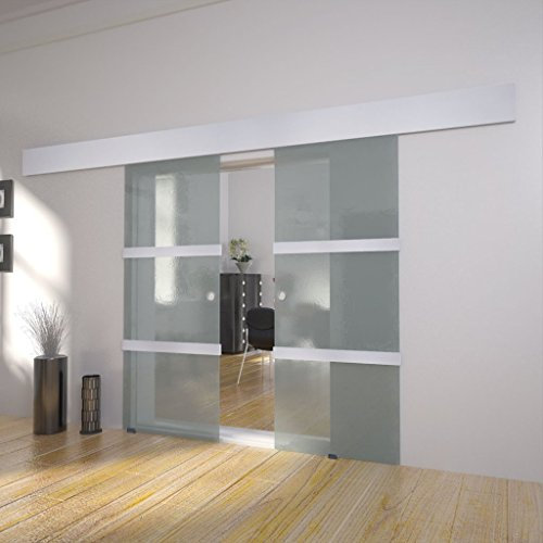 Festnight Puerta Corredera Doble Material de Cristal y Aluminio y Acero, 205x75 cm
