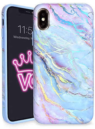 Velvet Caviar for iPhone X Case, iPhone Xs Case Marble [Drop Test Certified] Cute Protective Phone Cases for Girls, Women (Pink Iridescent Holographic Blue)